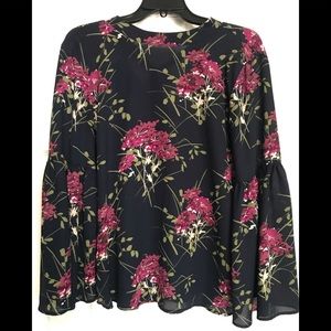 Loft navy blue with pink flowers Size M blouse